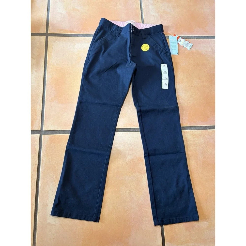 2 NWT Cat & Jack Girls Straight School Uniform Pants Navy Blue Size 12